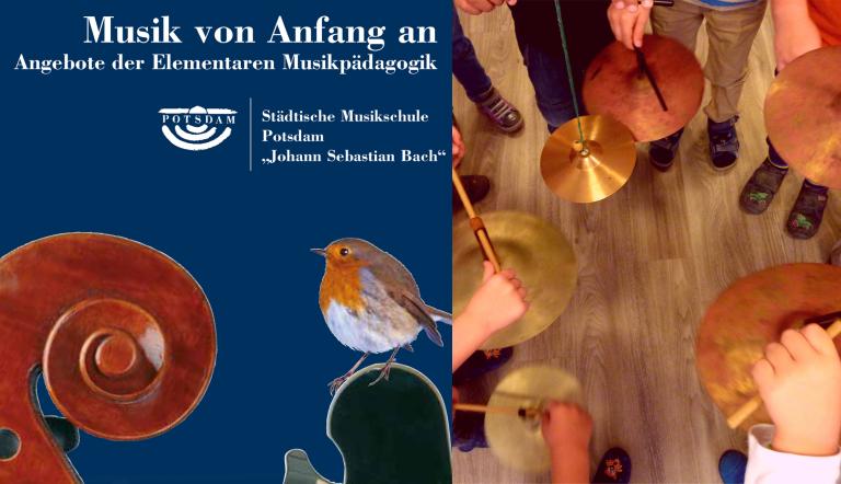Elementare Musikpädagogik Flyer mit Kinderhänden und Cymbeln