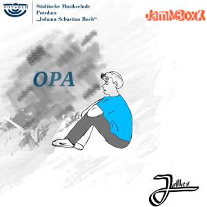 Im Bildzentrum eines CD-Covers sitzt ein gezeichneter junger Mensch, der fragend schaut. Außerdem sehen wir das gedruckte Wort "Opa"