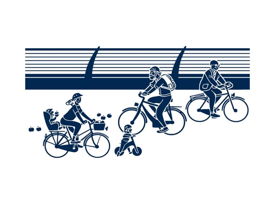 Illustration Brücke mit Radfahrern