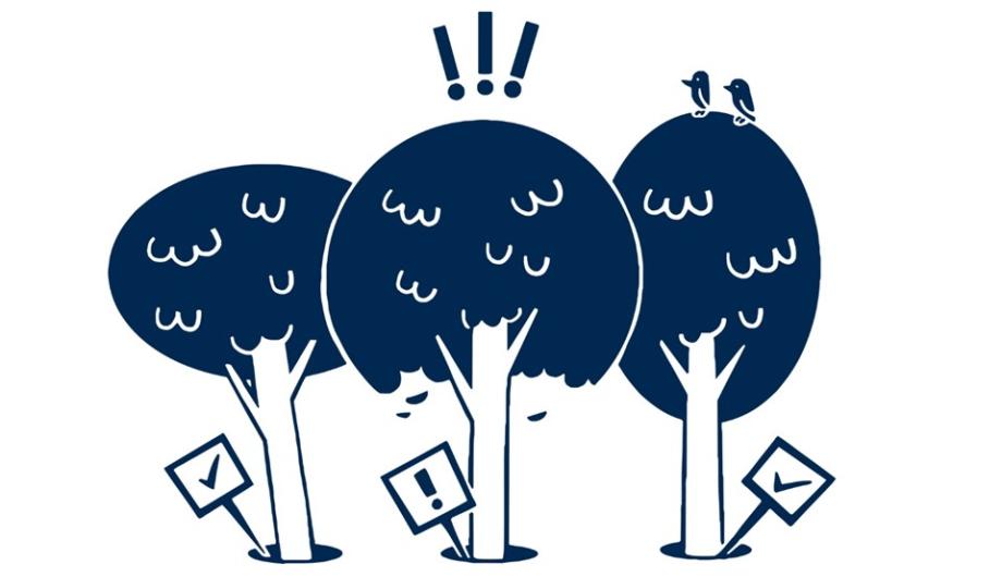 Illustration Bäume mit Feuchtigkeitssensoren