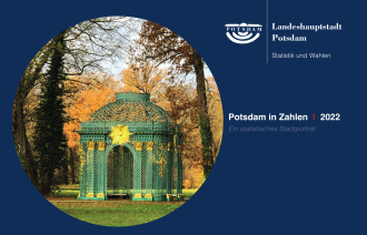 Die Titelseite des Flyers Potsdam in Zahlen 2022, welche ein Bild der Sonnenlaube im Park Sanssouci zeigt.