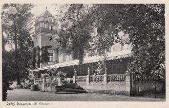 Die Postkarte zeigt das Schloss Marquardt um 1935. Zu dieser Zeit war es ein beliebtes Ausflugslokal.