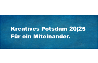 Blauer Hintegrund und Text: Kreatives Potsdam 20|25. Für ein Miteinander.