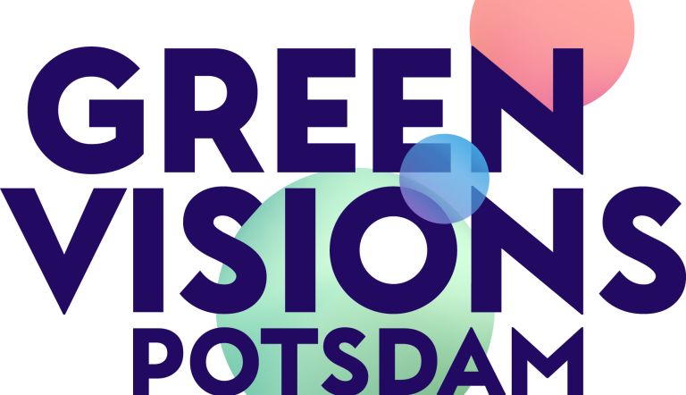 Schriftzug Green Visions Potsdam vor bunten Kreisen