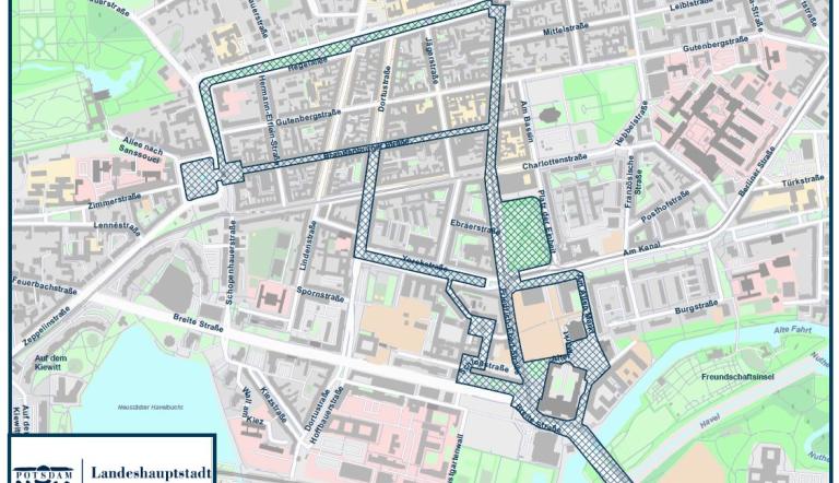 Gebiet der Maskenpflicht in der Potsdamer Innenstadt am 3. Oktober 2020
