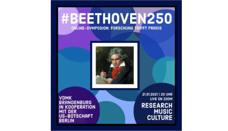 Bunte Grafik um das Gesicht von Beethoven - Einladung zum Symposium
