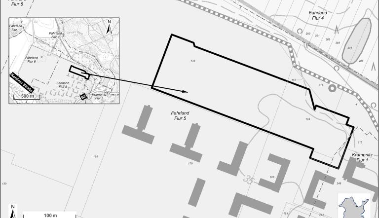 Das Bild zeigt den Geltungsbereich des Bebauungsplans Nr. 141-9 "Entwicklungsbereich Krampnitz – Heidequartier"