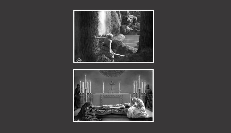 Das Bild zeigt Standfotos aus dem Film "Die Nibelungen". Die Nibelungen, Standfotos