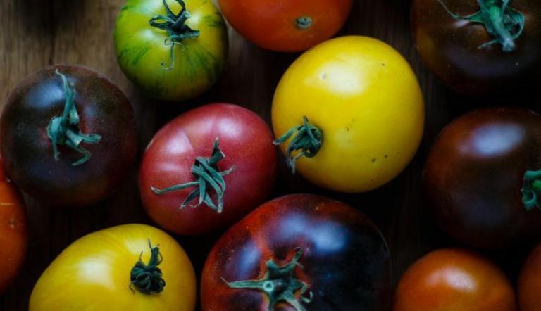 Heirloom Tomatoes on Wooden Board, Foto: Vince Lee, Lizenz: SPSG